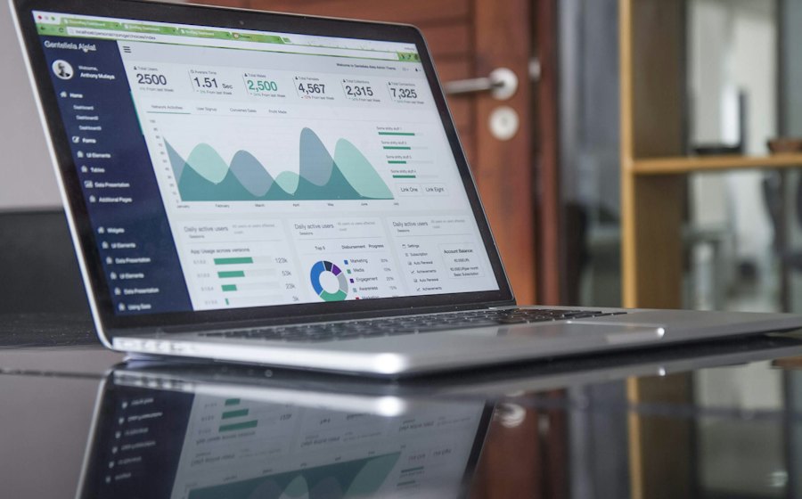 Laptop showing a financial dashboard
