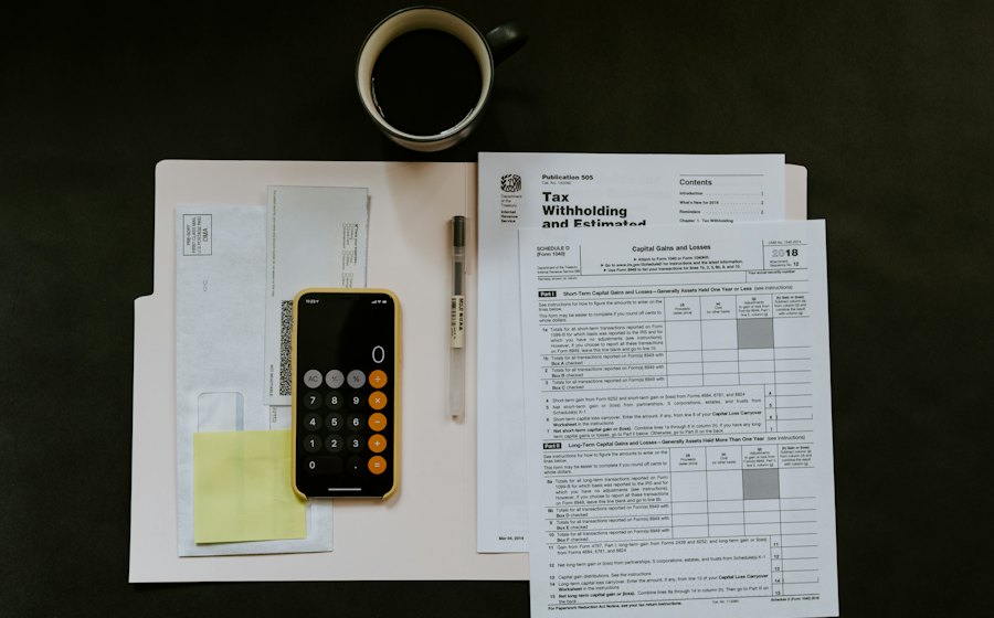 Calculator and paperwork on a desk